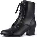 Women's Victorian Ankle Boots Lace UP Boots For Women Booties Side Zipper Block Chunky Mid Heel, Size 8.5