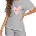 KFUBUO Women 2 Piece Pajamas Set Cute Summer Pj Short Sleeve and Shorts Matching Sleepwear (Small, Grey Heart)
