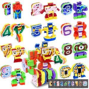 Animal Number Robots Transforming Toys 10-in-1  STEM Learning Toys for Kids Ages 3+, Number Blocks with 10 Digital Cards, Convertible to Mega Robot (ABC Zoo Series) (Multicolor)