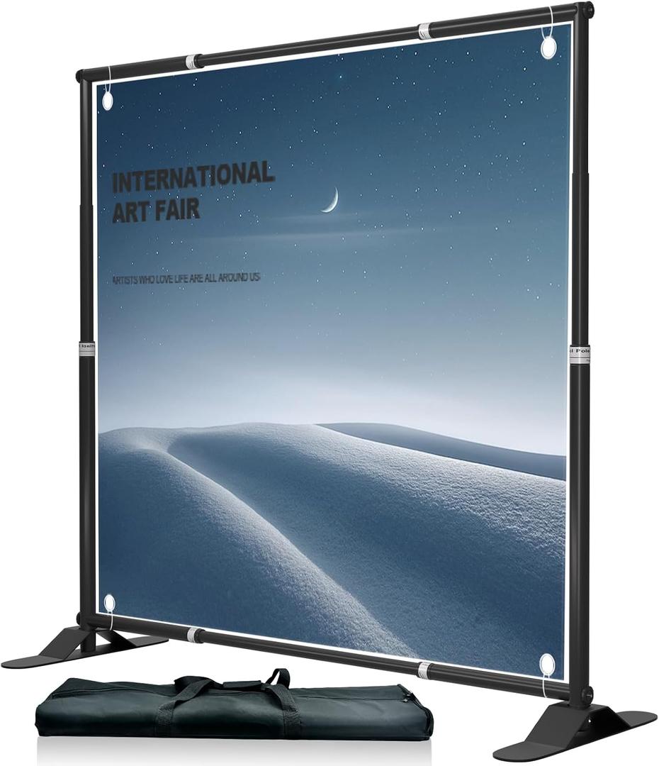 Banner Stand Backdrop, 10 x 10 Ft Heavy Duty Back Drop Adjustable Step and Repeat Background Frame for Parties Photography Photo Booth Wedding Trade Show Exhibition with Carrying Case