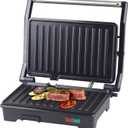 Panini Press Grill and Sandwich Maker 180 Degree Open Ceramic Plates Stainless Steel Finish