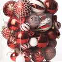 Christmas Ball Ornaments Set Assorted Shatterproof Ornaments 63 PCS Shaped Styles Xmas Tree Holiday Decorative,Red