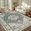 5x7 Area Rugs Living Room Rug: Washable Vintage Boho Medallion Rug No Slip Stain Resistant Soft Carpet Indoor Large Carpets for Bedroom Dining Room Farmhouse Nursery Hallway Home Office Green Ivory