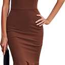 PRETTYGARDEN Women's Elegant Midi Bodycon Dress Sleeveless Backless Ruffle Hem Mermaid Formal Cocktail Wedding Guest Dresses (Coffee, Medium)