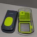 Ourokhome Vegetable Chopper Cutter with Container, Manual Hand Food Veggie Dicer with 2 Chopping Blades for Potato Strips, Onion Cubers, Carrot Sticks, Essential Kitchen Gadgets (2 in 1, Gray) (Green)