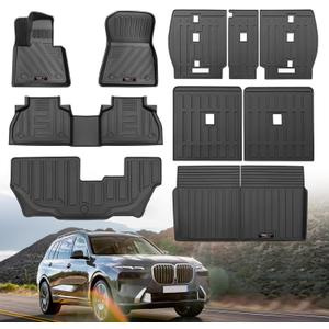 Custom for 2019-2025 2026 BMW X7 7 Seat Floor Mats 3 Rows Cargo Trunk Liner and 2nd 3rd Backrest Mtas All Weather TPE Rubber Protection Mats Fit BMW X7 Accessories (Only for X7 7 Seat Full Set)