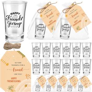 Roshtia 20 Sets Friendsgiving Party Favors Thanksgiving Acrylic Shot Glasses Bulk Fall Clear Shot Glass Cups with Thank You Cards Bags Happy Friendsgiving Gift for Friends Guests Party Supplies