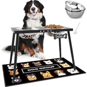 Metal Elevated Dog Bowls, 17in Tall Raised Dog Bowl Stand, Dogs Raised Stand with 3000ml Stainless Steel Bowls and Sprill Proof Mat for Extra Large Breeds (Black-XX)