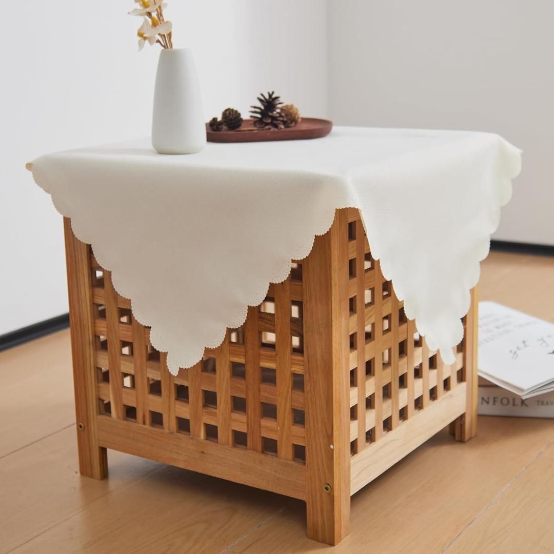 Small Square Beige Tablecloth 24 x 24 Inch Polyester Fabric Washable Table Cover Decorative Wrinkle Resistant Solid Color Table Cloth for Nightstand Party Wedding Camping