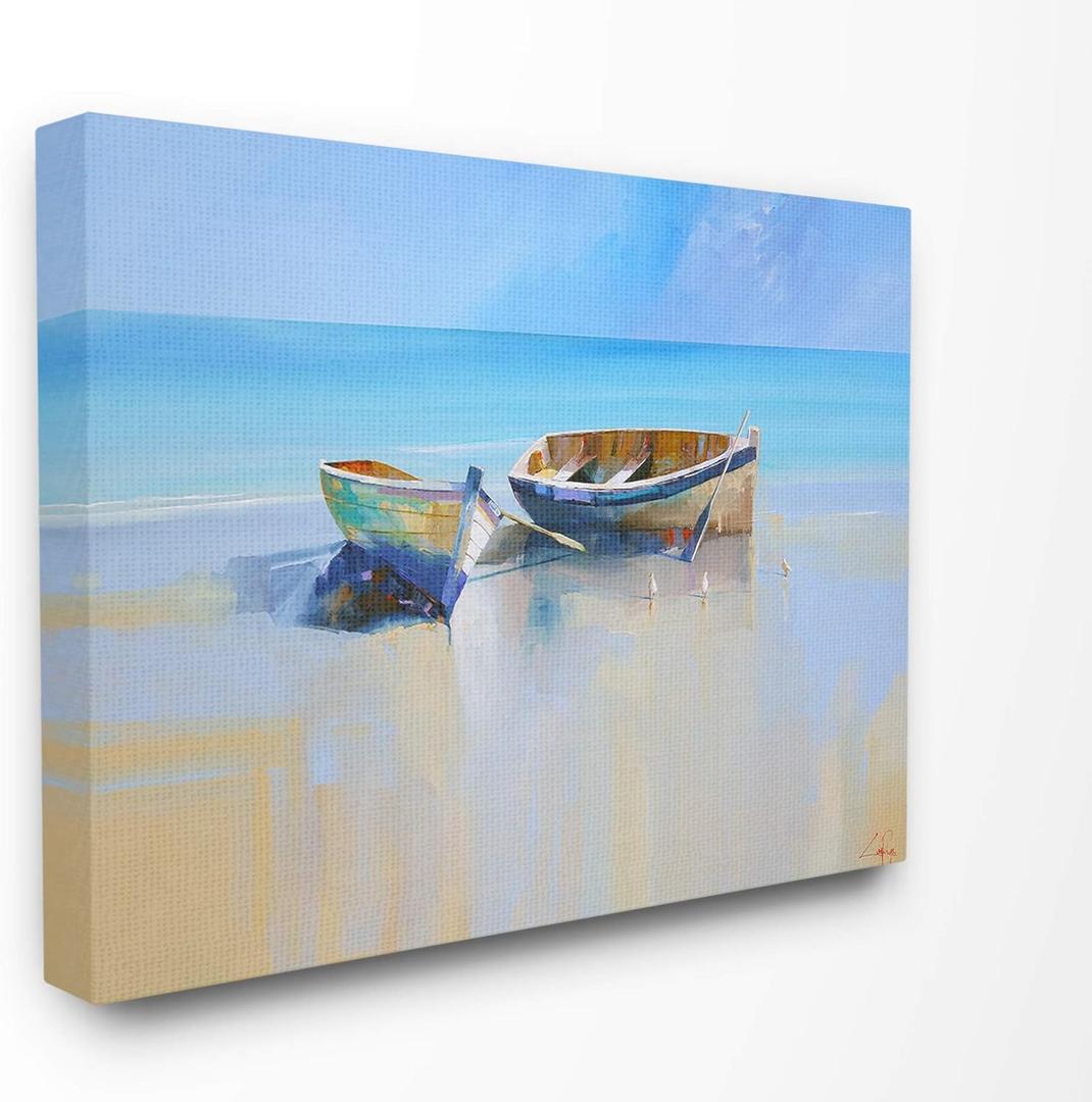 Stupell Industries Two Row Boats at The Shining Shore Painting Canvas Wall Art, 30 x 40, Multi-Color