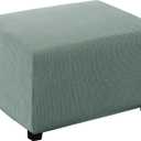 Turquoize Jacquard Ottoman Cover Stretch Storage Ottoman Slipcover Protector Covers Stretch Fabric Sofa Slipcover Footstool Cover Footrest Protector for Dogs (Large, Dark Cyan)