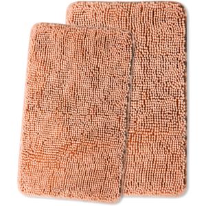 Yeaban Bathroom Rugs Sets 2 Piece  Thick Chenille Bath Mats | Absorbent and Washable Bath Rug Non-Slip, Soft Rugs for Bathroom, Shower, Sink - 20" x 32"+24" x 36", Dusty Pink
