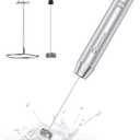 Maestri House Rechargeable Milk Frother with Stand, LunaFro Handheld Electric Foam Maker Waterproof Detachable Stainless Steel Whisk Drink Mixer Foamer for Lattes, Cappuccino