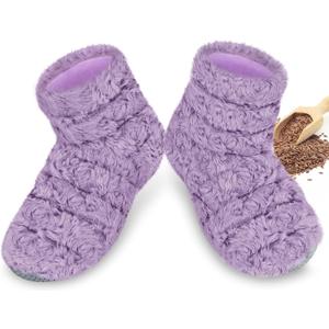 REVIX Microwavable Booties and Hot Feet Warmers for Women & Men, Heated Foot Warmer with Flaxseed Moist Heat Therapy for Cold Feet, Purple, L