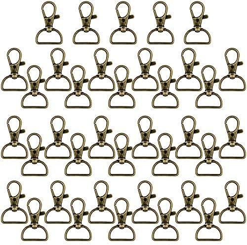 Hotop 35 Pieces Swivel Clasps Lanyard Snap Hooks Keychain Clip Hook Metal Lobster Claw Clasp with D Rings for Keychain Purse Hardware Sewing Craft Project(25 mm,Bronze)