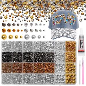 14000Pcs Mixed Gold Silver Flatback Rhinestones and Pearls for Bedazzling Kit, 2-6mm Resin Gems Bedazzling Rhinestone, 4-10mm Flatback Pearls Gems Rhinestones for Crafting DIY Face Makeup