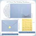 PerKoop 100 Set 5 x 7 Laser Cut Wedding Invitation with Envelopes and Wax Seal Stickers Blank Pocket Invitation Cards Kit for Wedding Bridal Shower Engagement Invite(Dusty Blue), One Size