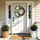 Spring Flower Wreath for Front Door, 20 Inch Hydrangea Door Wreath with White Berries, Summer Eucalyptus Wreaths for Front Door Outside All Season, Farmhouse, Indoor Outdoor Wall Decor