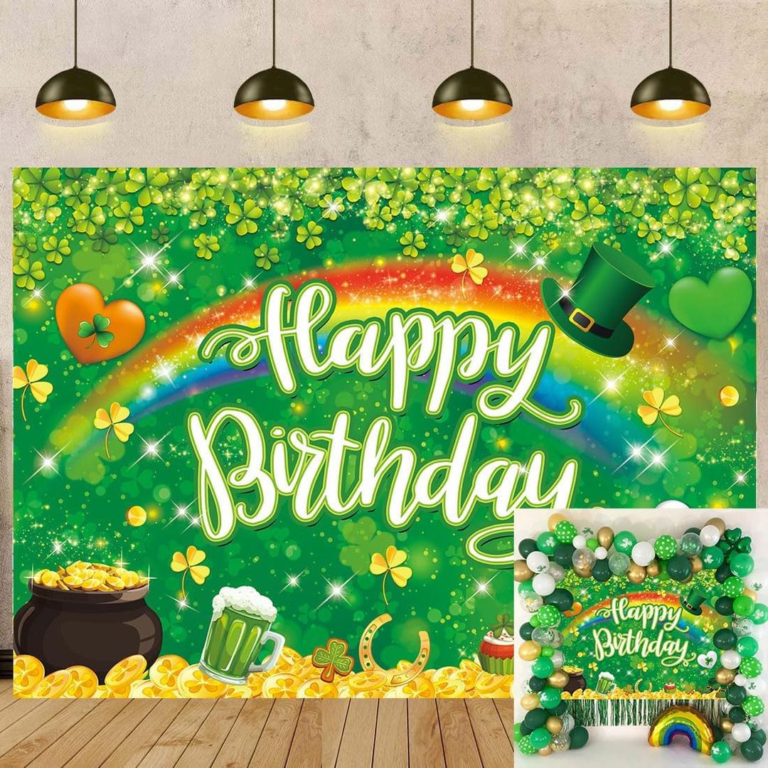 St.Patrick's Day Birthday Backdrop Banner Lucky Green Shamrock Lrish Rainbow Photography Background Spring St. Patrick's Day Birthday Party Decorations Kids Baby Shower Photo Booth (8x6FT)
