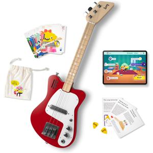 Loog Mini Electric kids Guitar for Beginners built-in Amp Ages 3+ Learning App and Lessons Included Red