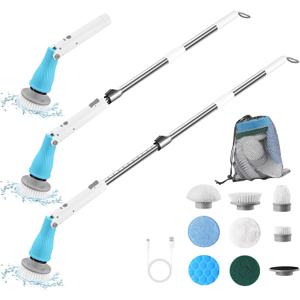 Eohik Electric Spin Scrubber, Cordless Cleaning Brush with Adjustable Long Handle, Power Scrubber with 3 Adjustable Speeds, 8 Replaceable Brush Heads for Bathtub Grout Tile Floor, 2023 Upgraded