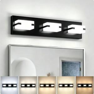 LED Bathroom Light Fixtures, 3-Light Modern Vanity Lights with Milky White Frosted Acrylic Shades, Matte Black Bathroom Lighting Fixtures Over Mirror, ETL Listed, 20W 5CCT Adjustable