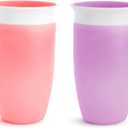Munchkin Sippy Cups for Toddlers 1-3, Spill Proof Miracle 360 Cup, 10 Ounce, 2 Pack, Pink/Purple