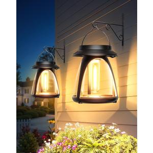 Bucasa Solar Lanterns Outdoor 2 Pack, Hanging Solar Lights Waterproof IP65, 8-14h Long time Warm Light, 2 Modes Solar Powered Modern Lantern/Lamp for Garden Patio Yard Decor, Gifts for Mom, Old Men
