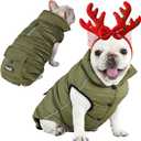 Dog Winter Puffer Jacket Waterproof, Reflective Furry Fleece Lined Dog Coats for Small Medium Dogs, Warm Snow Coat, Insulated Cold Weather Dogs Vest Jackets with Leash Hole, Olive (15-25lb (Chest:18"-20",Back:15.2"))