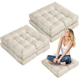 Jerify Floor Pillow Cushions Large Round Square Large Meditation Floor Pillow for Classroom Adult Meditation Picnic Party Seating Learning Daycare School(Square,Beige,4 Pcs)