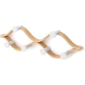 Umbra Montage Coat Rack, Wall Mounted 6 Hooks, White/Natural | Birch wood construction, 30 lb total capacity, 5 lb each, renewable sources