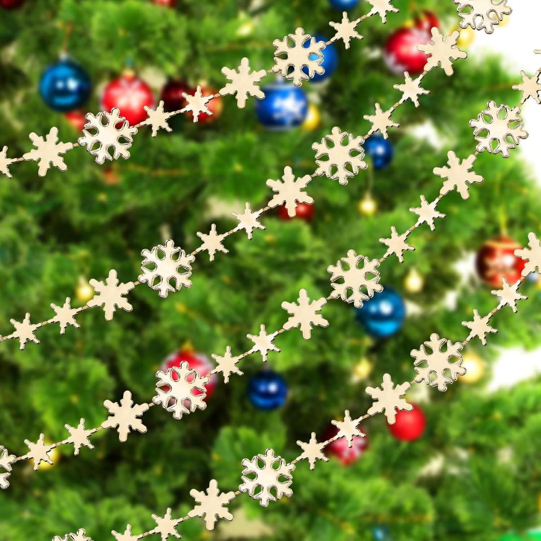 Boao Snowflake Garland for Christmas Tree Ornaments Winter Plastic Snowflake Hanging Ornaments for Christmas Tree Decorations Baby Shower Party Supplies Wedding(10 Meters,Champagne Gold)