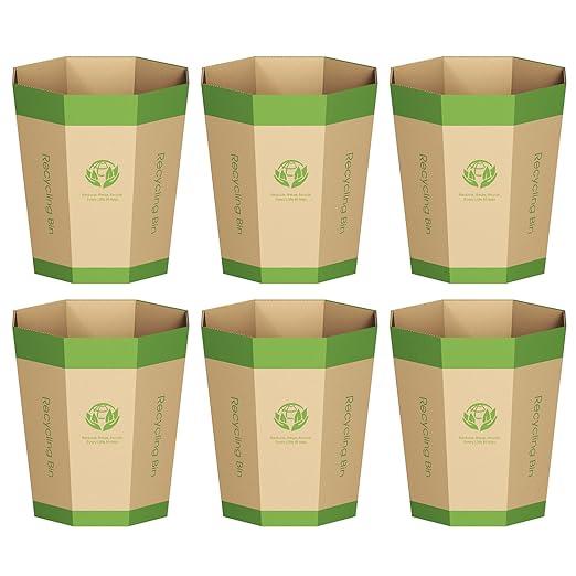 6-Pack Cardboard Trash Can Foldable, Recyclable, Plastic-Free & Reusable Small Waste Paper Basket for Kids - Garbage Bin Perfect for Bedrooms, Playrooms, Children's Room & Outdoor (1.6 Gallon)
