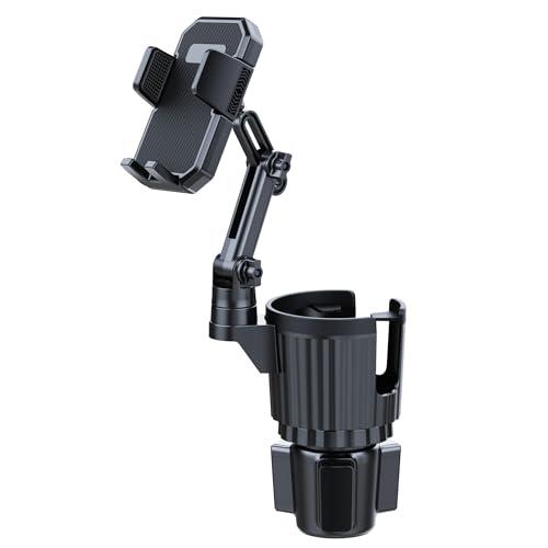 Cup Holder Phone Mount for Car, Upgraded 2 in 1 Car Phone Mount with Adjustable Long Gooseneck and Stretchable Cup Holder,Compatible with iPhone & Android & All Smartphones (Black)