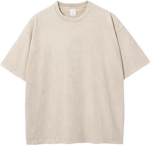 OSACOD Men Oversized T Shirts Cotton Tee Vintage Unisex Short Sleeves Casual Loose Wash Basic Streetwear Baggy Tops