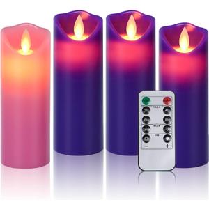 Christmas Products 3 Purple and 1 Pink Battery Operated Flameless Advent Candles with Remote Control and Timer