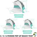 Beach Tent Pop Up Shade, Instant Beach Tents Sun Shelter with UPF 50+ UV Protection, Lightweight & Easy Setup Tent