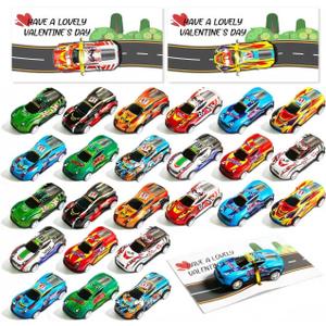 2 x Valentine's Gifts for Kids - Valentine's Day Cards for Kids School, 24-Pack Racing Cars for Classroom Prizes for Boys Girls, Classroom Exchange, Toddler Class Gift, Party Favors, Goodie Bags Stuffers