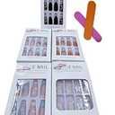 YTETUOE Press on Nails with Designs, Fake Nails Medium Long, 5 Packs (120 Pcs), French Tip Soft Gel Nails, Almond, Frosted, Bright-Diamond, Leopard-Print, Personal Fashion, Glue on Nails Kit