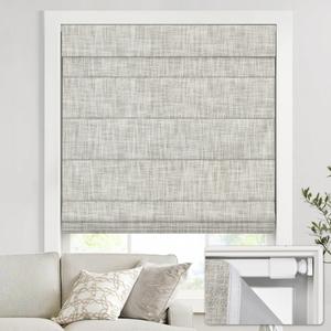 UNISHADES no Drill Cordless Roman Shades for Windows, 30" W 64" H - 100% Blackout - Linen - Beige