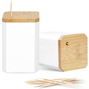 Toothpick Holders 2 Pack with 7200 Picks,Round Toothpicks Double-Side Point for Teeth,Food Pick,Appetizers,Cocktails Fruits,Olive&DIY Craft.