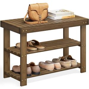 SONGMICS Shoe Rack Bench, 3-Tier Bamboo Shoe Storage Organizer, Entryway Bench, Holds Up to 286 lb, 11.3 x 27.6 x 17.8 Inches, for Entryway Bathroom Bedroom, Yellow Brown ULBS04WL