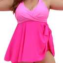 Edelqual Womens Plus Size Tankini Swimsuit Two Piece Tummy Control Bathing Suits Swim Dress Swimwear with Shorts (3X-Large Plus, Pink & Hot Pink)