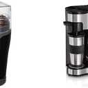 Hamilton Beach Fresh Grind 4.5oz Electric Coffee Grinder for Beans, Spices and More, Stainless Steel & 2-Way Brewer Coffee Maker, Single-Serve and 12-Cup Pot, Stainless Steel