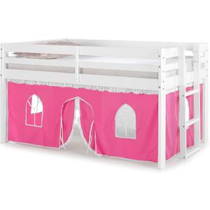 Jasper Twin Junior Loft Bed - White Frame with Pink and White Playhouse Tent for Kids and Teens - Sturdy and Stylish Kids' Bedroom Furniture with Secure Flat Ladder and Safety Guard Rails