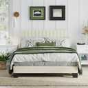 Full Size Platform Bed Frame, Velvet Upholstered, Tufted Adjustable Headboard, No Box Spring Needed, Beige (Beige, Full)