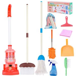 Meland Kids Cleaning Set - 8Pcs Toddler Broom and Toy Vacuum Cleaner, Pretend Play Children House Cleaning Toys, Christmas Birthday Gift for Girls and Boys
