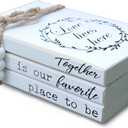 LIVDUCOT Decorative Books for Home Coffee Table Decor, Faux Books for Decoration, Modern Farmhouse White Wood Book Stack Decor for Shelf, Together is Our Favorite Place to Be Sign 7x5.5x2.5
