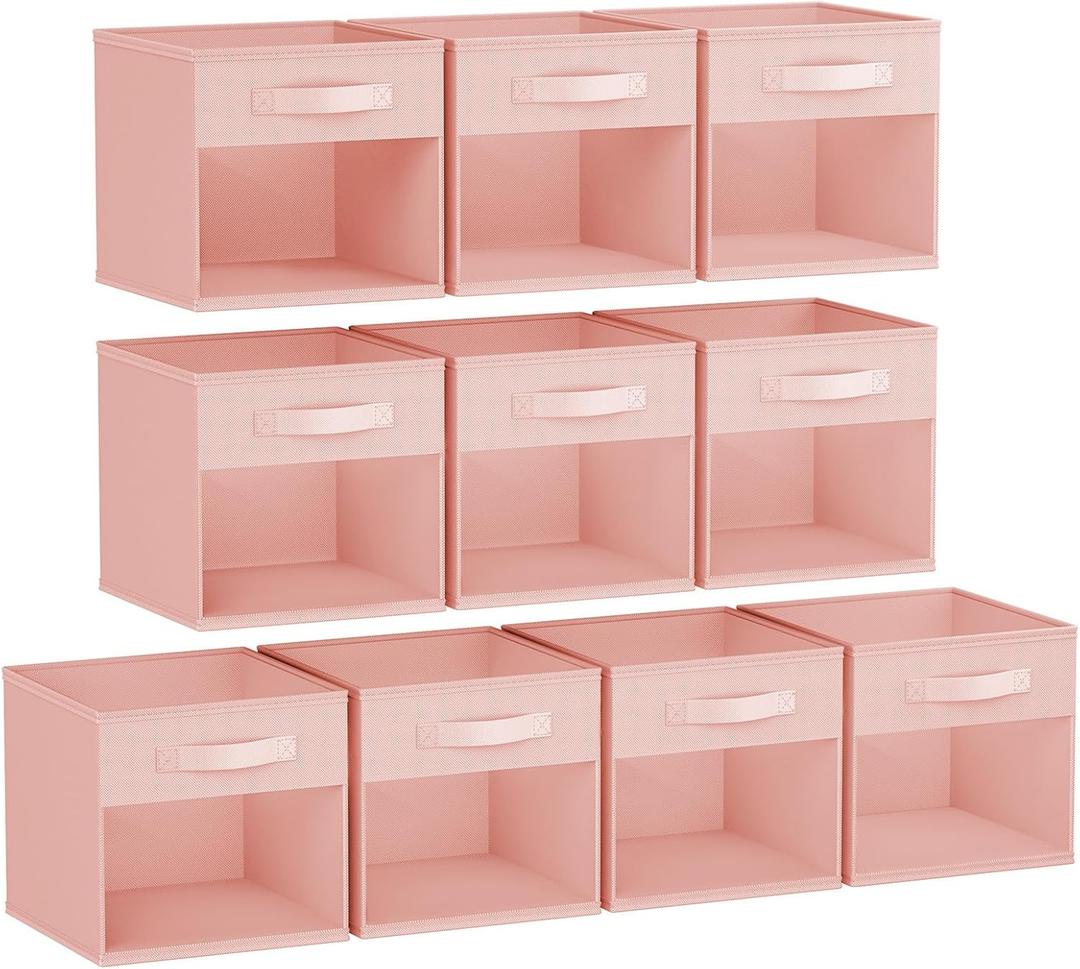 DIMJ Storage Cubes, Cube Storage Bin, 10 Pack Foldable Baskets with Window, Closet Storage Bins with Handle, 11x 11 inch Storage Cubes for Clothes, Toys, Books (Pink)
