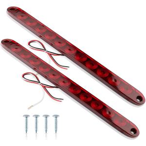 2 Pack 16 "Red Trailer Brake Tail Light Strip 11 LED Bar Stop Turn Signal Tail Lights for Golf Cart Offroad Truck RV UTV ATV Marine Boats Brake Strip Red Light